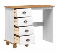 Bureau ASKIM avec tiroirs Blanc 95x40x75 cm en Bois Massif de Pin