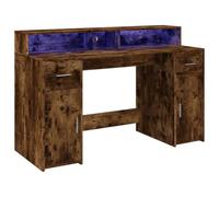 Vidaxl Bureau Et Lumières Led Chêne Fumé 140x55x91cm Bois D'ingénierie Multicolore