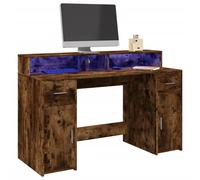 Vidaxl Bureau Et Lumières Led Chêne Fumé 140x55x91cm Bois D'ingénierie Multicolore