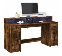 Vidaxl Bureau Et Lumières Led Chêne Fumé 160x55x91cm Bois D'ingénierie Multicolore