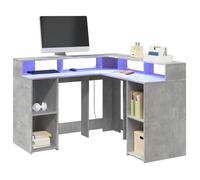 vidaXL – Bureau – Bureau et lumières LED 3309450 – Gris béton 130x130x91 cm, bois ingénierie