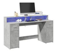 vidaXL Bureau avec lumières LED Gris béton 160x55x91 cm Bois d'ingénierie