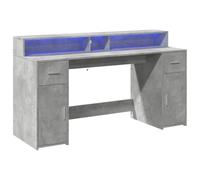 vidaXL Bureau et lumières LED Gris béton 160x55x91cm Bois d'ingénierie, Bureau de Travail, Bureau d'étude, Bureau à Domicile, Bureau d'écriture