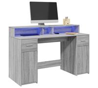 vidaXL Bureau Sonoma Gris avec LED, 140x55x91 cm, Bois d'ingénierie