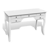 Vidaxl Bureau Français En Bois Avec Pieds Courbés Et 5 Tiroirs Blanc