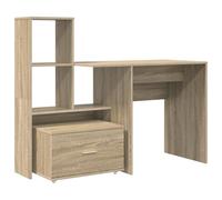 vidaXL Bureau moderne en chêne Sonoma, en panneau de particules, 131,5 x 50 x 106,5 cm, avec surface lisse, grand espace de rangement grâce aux étagères et aux tiroirs, disposition flexible