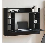vidaXL Bureau mural noir 105x48x75 cm bois d'ingénierie, table murale, table suspendue murale, bureau mural avec rangement, 847969