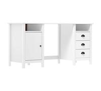 vidaXL Bureau Table d'Ordinateur avec 3 Tiroirs 2 Compartiments et 1 Porte Etude Informatique Ecriture Blanc 150x50x74 cm Bois de Pin Solide