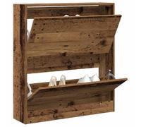 Armoire à chaussures en bois - vidaXL - 80x21x87.5 cm - Vieux Bois - Rustique - 2 étagères - Finition usée
