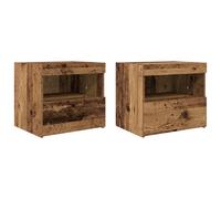 Tables De Chevet Vidaxl Avec Lumières Led 2 Pcs Bois Ancien 50x40x45 Cm