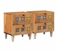 vidaXL Cabinet de Chevet avec tiroir 2 pcs Naturel 40 x 33,5 x 46 cm, Table de Nuit élégante, Rangement Compact pour Chambres, Meuble en Bois Mango, Table d’appoint utile