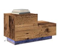 vidaXL Table de chevet Bois ancien 70 x 36 x 40,5 cm – tiroir, lumières LED