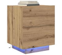 Table de chevet - Chêne massif - 2 tiroirs - LED intégrées - 45x40x55 cm