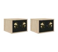 vidaXL Cabinet de Chevet Mural Bremen 2 pc Chêne Sonoma, Rangement Moderne pour Chambre, Table de Nuit rectangulaire et Cabinet Mural, Meuble Pratique pour l'organisation