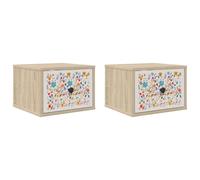 vidaXL Cabinet de Chevet Mural Mainz 2 pc Chêne Sonoma 36 x 33 x 25 cm, Rangement Moderne pour Chambre, Table de Nuit rectangulaire et Cabinet Mural, Meuble Pratique pour l'organisation