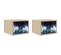 vidaXL Cabinet de Chevet Mural RAALTE 2 pc Chêne Sonoma, Rangement Moderne pour Chambre, Table de Nuit rectangulaire et Cabinet Mural, Meuble Pratique pour l'organisation