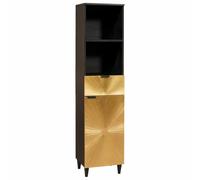 vidaXL Cabinet de Salle de Bain avec Porte Noir et Or 38 x 33 x 160 cm, Armoire de Salle de Bain stylée, Design rectangulaire, Rangement Pratique, Ensemble élégant en Bois Massif
