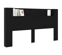 vidaXL Cabinet de Tête de Lit avec LED Chêne Noir Bois d'ingénierie, Mobilier Moderne, Dossier rectangulaire avec étagères, éclairage LED, Design épuré, Solution de Rangement Cool