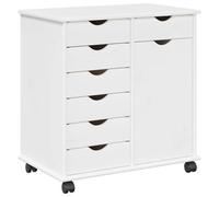 vidaXL Cabinet Roulant Blanc 63,5 x 39 x 65,5 cm Bois de Pin Massif, Rangement Pratique, Meuble Roulant Minimaliste, unité rectangulaire, en pin Massif, idéal pour la Chambre