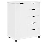 vidaXL Cabinet Roulant Blanc 63,5 x 39 x 79 cm Bois de Pin Massif, Rangement Roulant Minimaliste, Rangement spacieux, Organisateur Moderne pour Bureau, Bois pour Maison ou Chambre