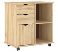 vidaXL Cabinet roulant Marron 63,5 x 39 x 65,5 cm Bois de Pin Massif