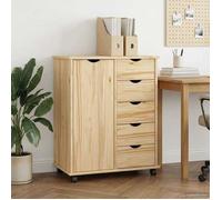 vidaXL Cabinet Roulant Marron 63,5 x 39 x 79 cm Bois de Pin Massif, Rangement Roulant Minimaliste, Rangement spacieux, Organisateur Moderne pour Bureau, Bois pour Maison ou Chambre