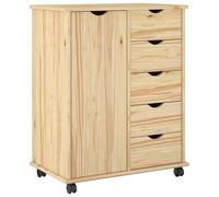 vidaXL Cabinet Roulant Marron 63,5 x 39 x 79 cm Bois de Pin Massif, Rangement Roulant Minimaliste, Rangement spacieux, Organisateur Moderne pour Bureau, Bois pour Maison ou Chambre