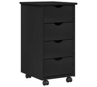 vidaXL Cabinet Roulant Noir 34 x 39 x 65,5 cm Bois de Pin Massif, Rangement Simple et élégant, Cabinet rectangulaire Mobile avec tiroirs, Parfait pour Bureau à Domicile ou Chambre
