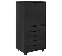 vidaXL Cabinet roulant Noir 53 x 39 x 103 cm Bois de Pin Massif
