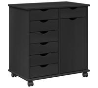 vidaXL Cabinet roulant Noir 63,5 x 39 x 65,5 cm Bois de Pin Massif
