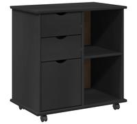 vidaXL Cabinet roulant Noir 63,5 x 39 x 65,5 cm Bois de Pin Massif