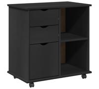 vidaXL Cabinet Roulant Noir 63,5 x 39 x 65,5 cm Bois de Pin Massif, Cabinet Mobile rectangulaire pour études, Rangement spacieux, Organisateur en Bois, mobilier Moderne, Design Polyvalent