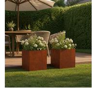 vidaXL Cache-pot de jardin 2 pc Rouillé 25 x 25 x 25 cm Acier patiné 8004951
