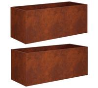 vidaXL Cache-Pot de Jardin 2 pc Rouillé 80 x 40 x 40 cm Acier patiné, Vase de Jardin Moderne, Rectangulaire, Résistant aux Intempéries, Idéal pour Fleurs et Plantes