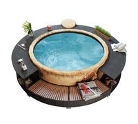 vidaXL Cadre de Bain à Remous, Cadre de Spa Résistance aux Intempéries, Enceinte de Spa, Marche d'Entrée de Spa, Noir Résine 41454