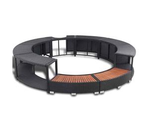 vidaXL Cadre de Bain à Remous, Cadre de Spa Résistance aux Intempéries, Enceinte de Spa, Marche d'Entrée de Spa, Noir Résine Tressée