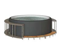 vidaXL Cadre de Bain à remous Rangement et Marche Gris résine tressée, encadrement de Spa, Enceinte de Spa extérieur, Habillage de Spa Rond