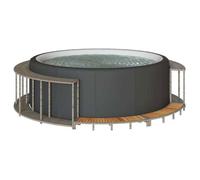 vidaXL Cadre de bain à remous rangement et marche gris résine tressée, encadrement de spa, enceinte de spa extérieur, 365611