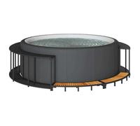 vidaXL Cadre de Bain à remous Rangement et Marche Noir résine tressée, encadrement de Spa, Enceinte de Spa extérieur, Habillage de Spa Rond