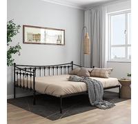 vidaXL Cadre de Canapé-lit Extensible Lit d’Invité Lit Superposé Simple Lit d'Appoint Salon Salle de Séjour Chambre à Coucher Noir Métal 90x200 cm