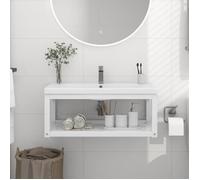 vidaXL Cadre de lavabo de salle de bain mural Blanc 79x38x31 cm Fer