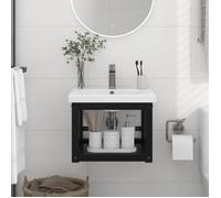 vidaXL Cadre de lavabo de salle de bain mural Noir 40x38x31 cm Fer