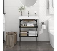 vidaXL Cadre de lavabo de salle de bain vasque à encastrer Noir Fer, cadre de lavabo, meuble de salle de bain, cadre console