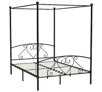 vidaXL Cadre de Lit à Baldaquin Lit Double Lit Adulte Lit Coffre Sommier à Lattes Chambre à Coucher Maison Intérieur Noir Métal 140x200 cm