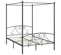 vidaXL Cadre de Lit à Baldaquin Lit Double Lit Adulte Lit Coffre Sommier à Lattes Chambre à Coucher Maison Intérieur Gris Métal 140x200 cm