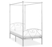 vidaXL Cadre de Lit à Baldaquin Lit Double Lit Adulte Lit Coffre Sommier à Lattes Chambre à Coucher Maison Intérieur Blanc Métal 120x200 cm