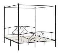vidaXL Cadre de Lit à Baldaquin Lit Double Lit Adulte Lit Coffre Sommier à Lattes Chambre à Coucher Maison Intérieur Noir Métal 180x200 cm