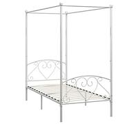 vidaXL Cadre de Lit à Baldaquin Lit Simple Lit Adulte Lit Coffre Sommier à Lattes Chambre à Coucher Maison Intérieur Blanc Métal 90x200 cm