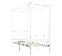 vidaXL Cadre de Lit à Baldaquin Lit Simple Lit Adulte Lit Coffre Sommier à Lattes Chambre à Coucher Maison Intérieur Blanc Métal 100x200 cm