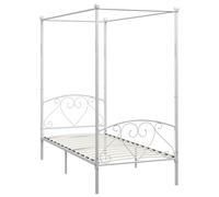 vidaXL Cadre de Lit à Baldaquin Lit Simple Lit Adulte Lit Coffre Sommier à Lattes Chambre à Coucher Maison Intérieur Blanc Métal 100x200 cm